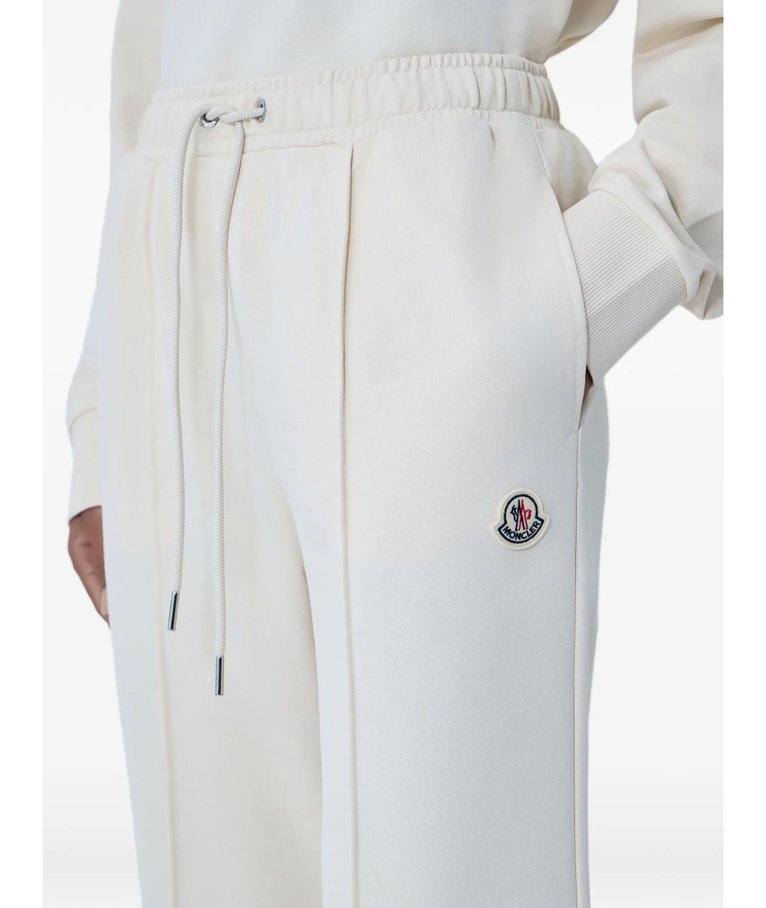 MONCLER Белые хлопковые прямые брюки, фото 5