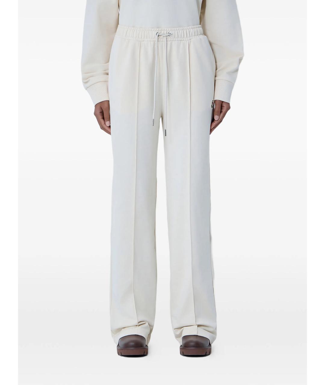 MONCLER Белые хлопковые прямые брюки, фото 2