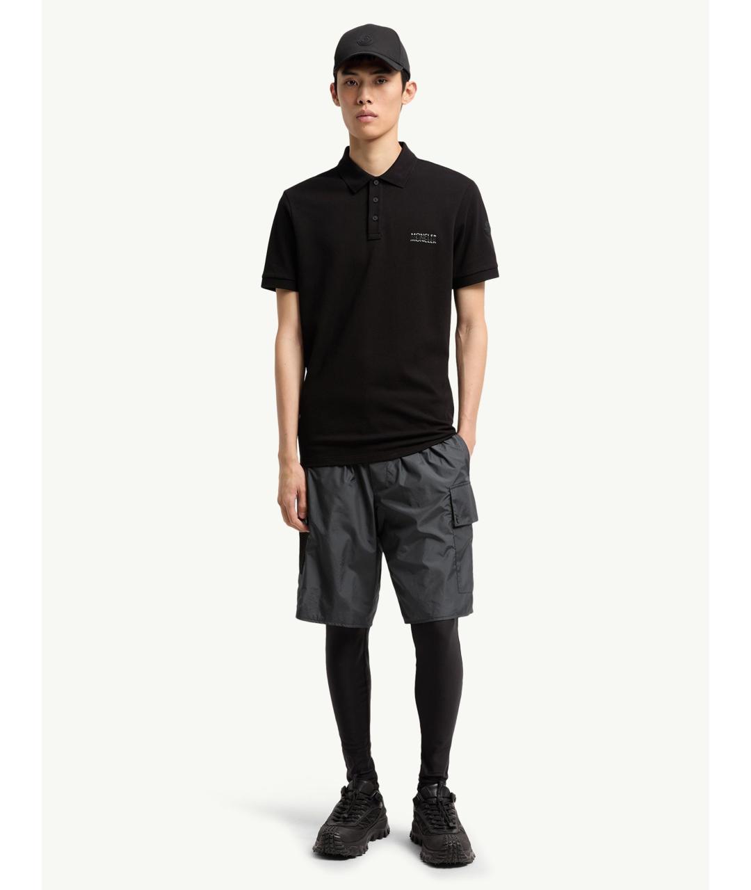 MONCLER Черное хлопковое поло с коротким рукавом, фото 2
