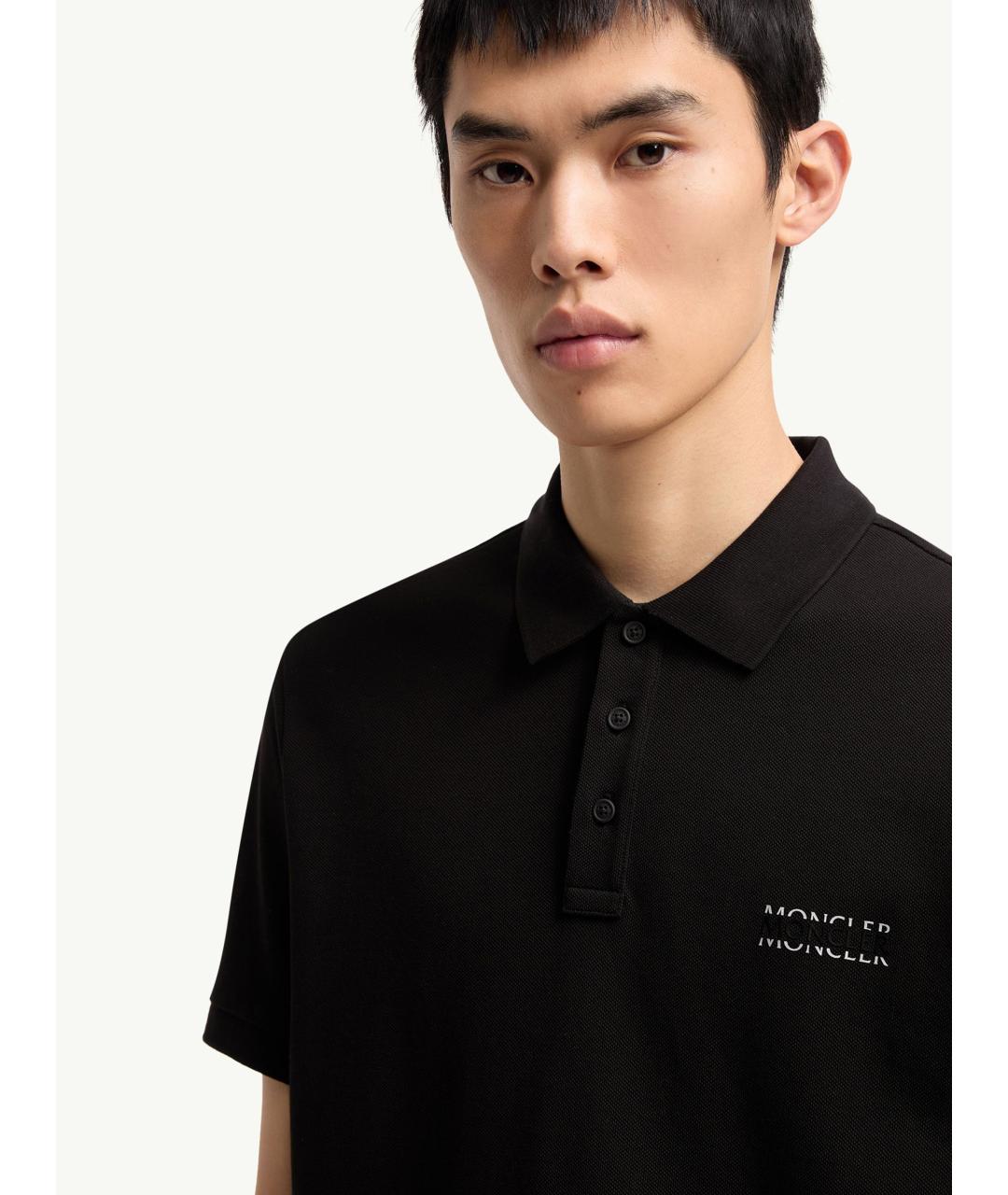 MONCLER Черное хлопковое поло с коротким рукавом, фото 6