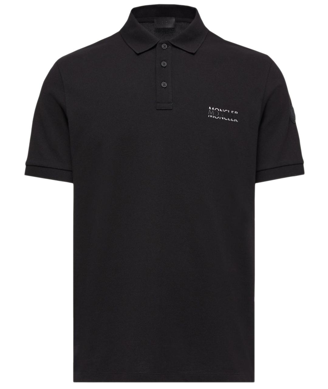 MONCLER Черное хлопковое поло с коротким рукавом, фото 1