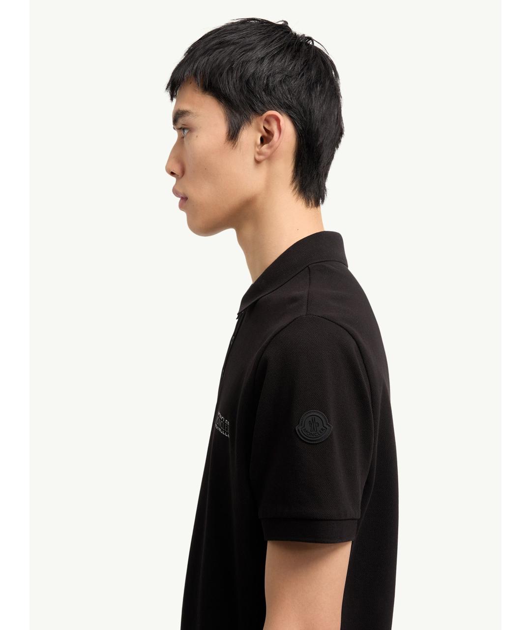 MONCLER Черное хлопковое поло с коротким рукавом, фото 3