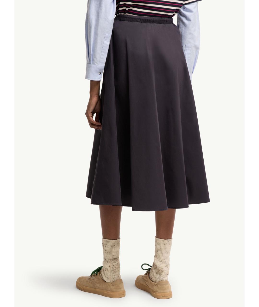 MONCLER Темно-синяя хлопковая юбка миди, фото 4