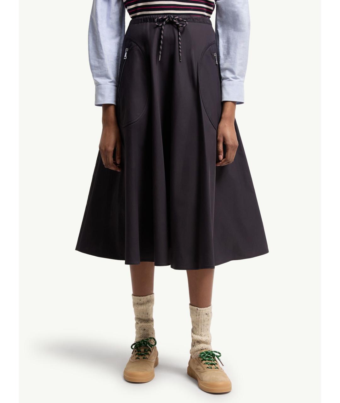 MONCLER Темно-синяя хлопковая юбка миди, фото 3