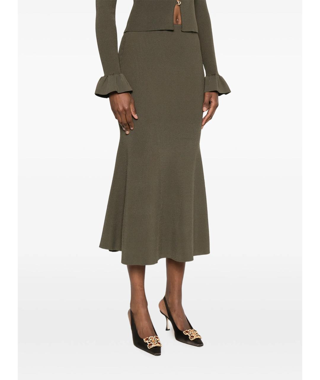 SELF-PORTRAIT Зеленая вискозная юбка миди, фото 3