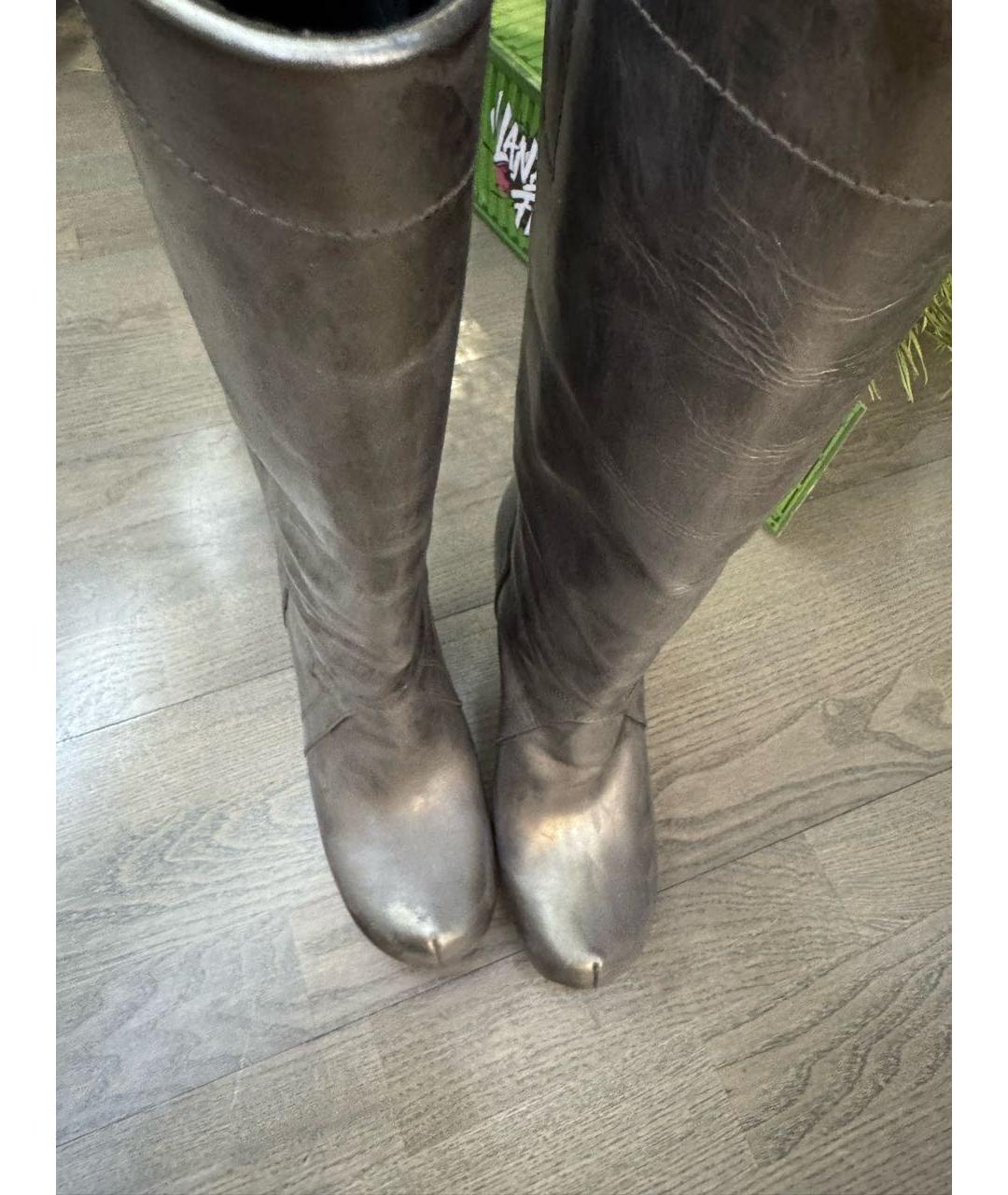 RICK OWENS Антрацитовые кожаные сапоги, фото 2