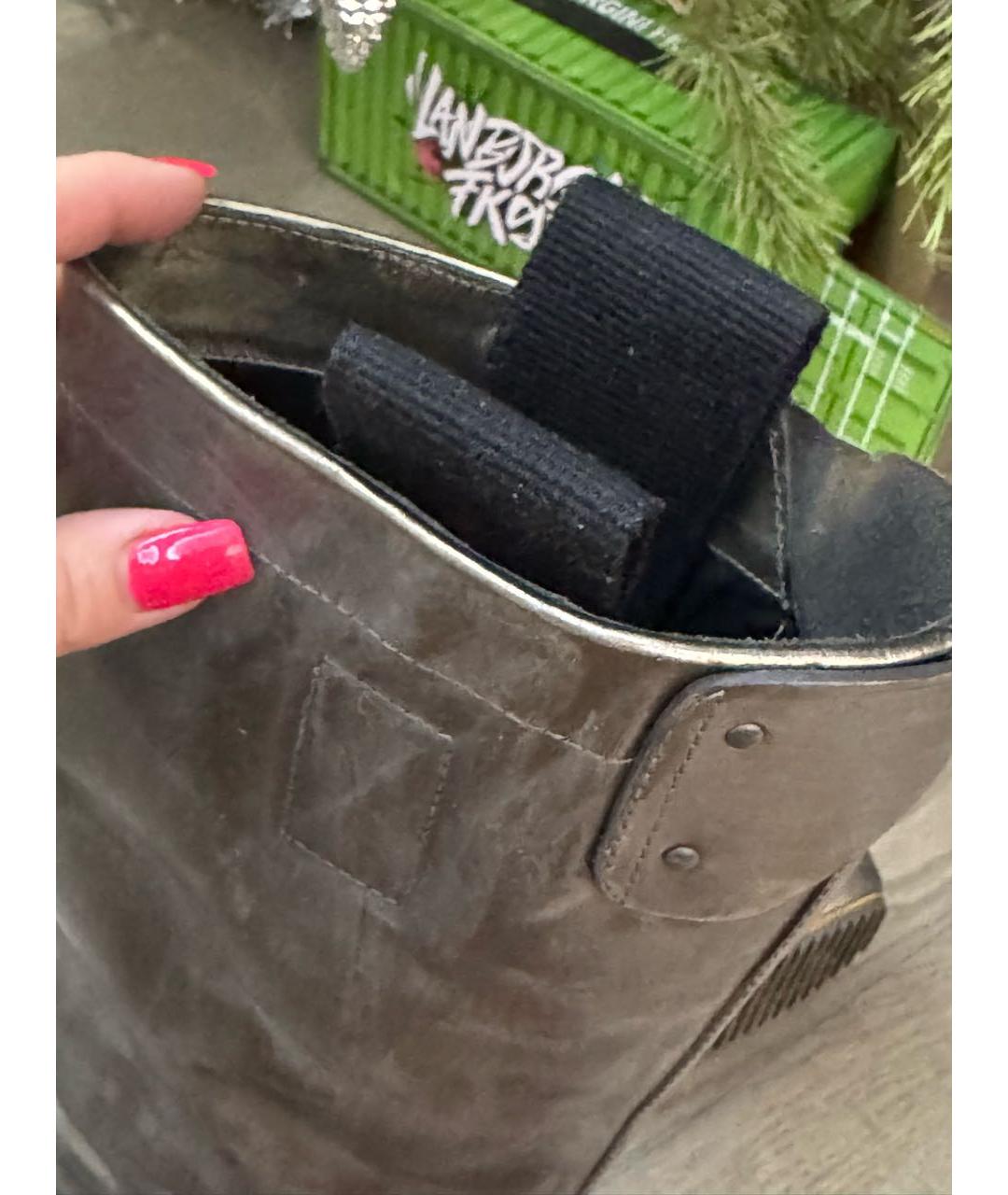 RICK OWENS Антрацитовые кожаные сапоги, фото 6