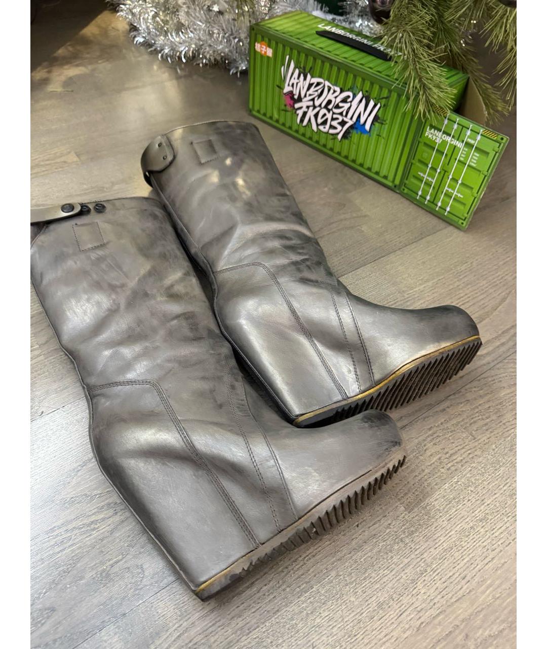 RICK OWENS Антрацитовые кожаные сапоги, фото 5