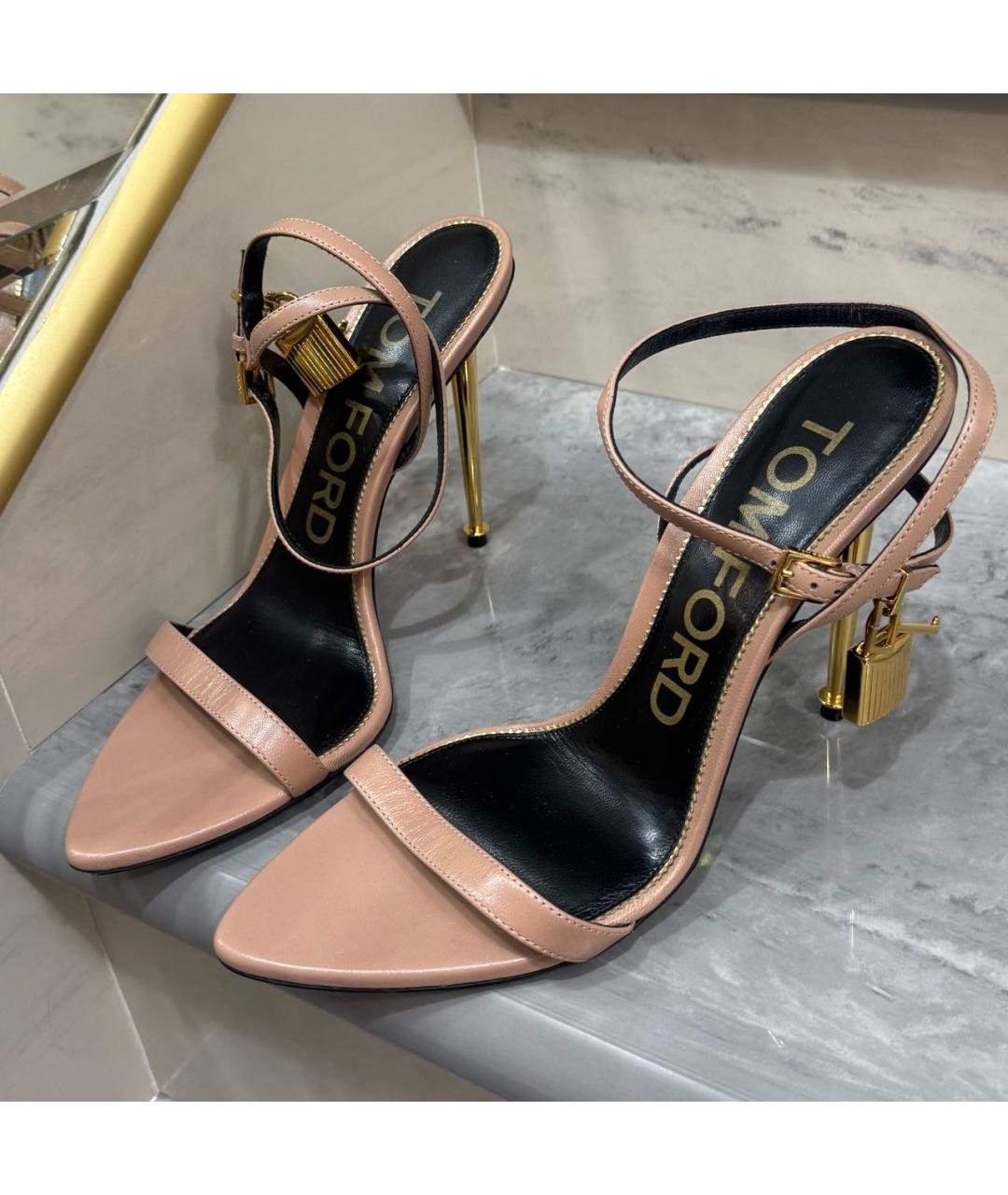 TOM FORD Бежевые кожаные босоножки, фото 3