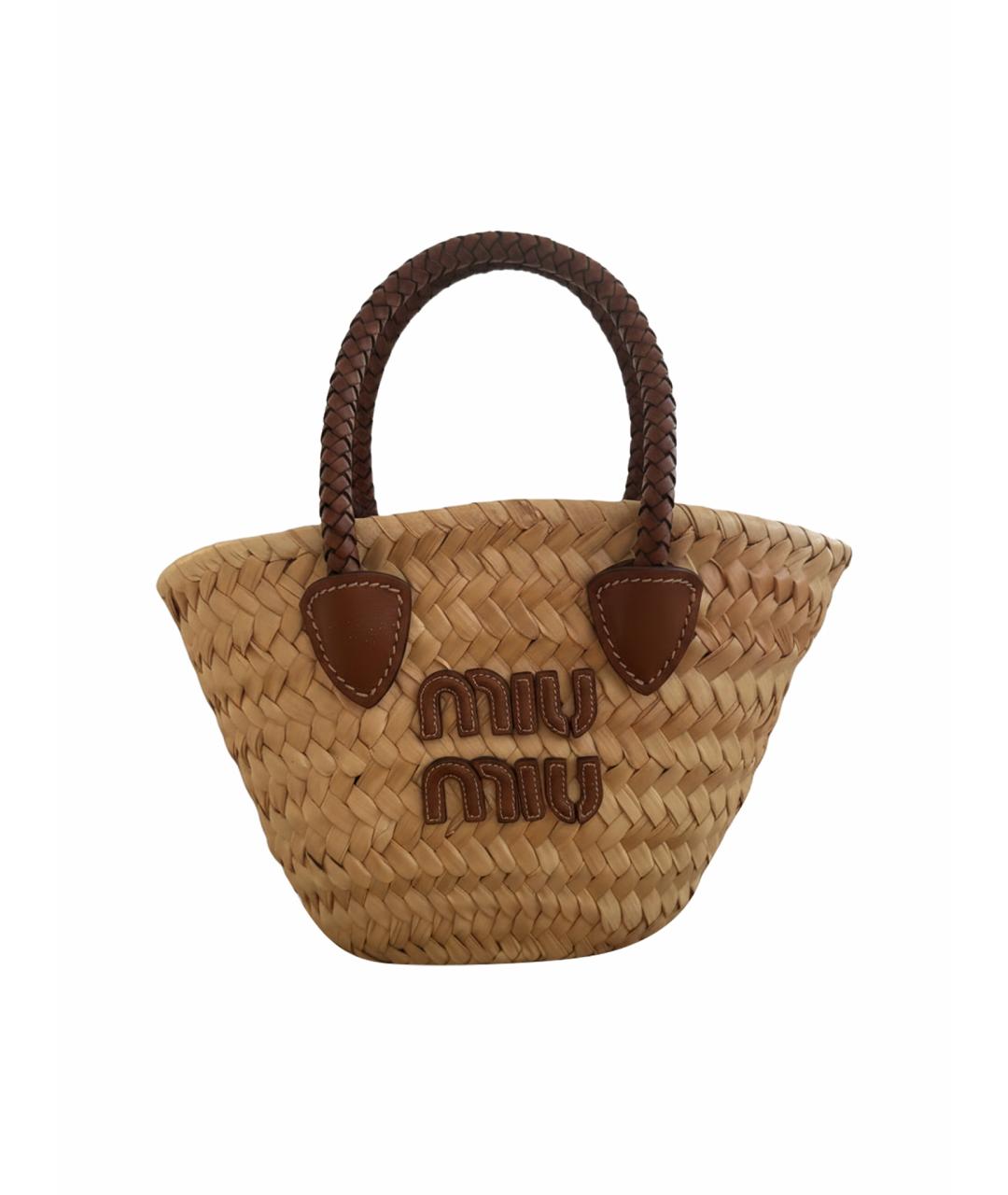MIU MIU Бежевая пелетеная пляжная сумка, фото 1