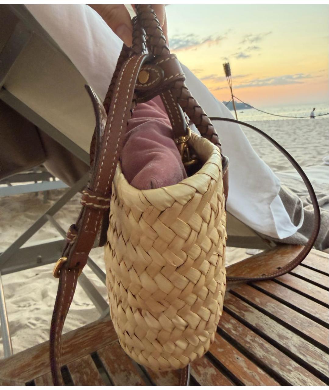 MIU MIU Бежевая пелетеная пляжная сумка, фото 2