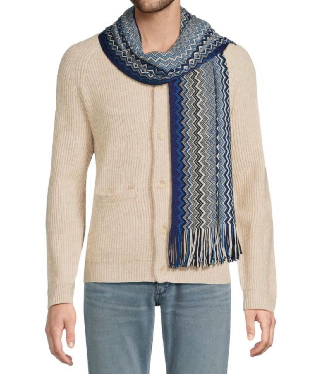 MISSONI Темно-синий шерстяной шарф, фото 7