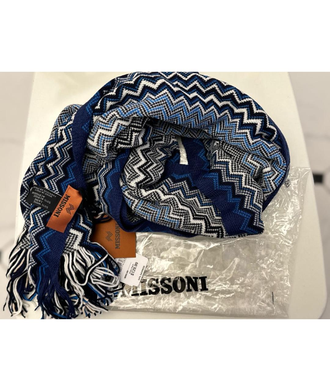 MISSONI Темно-синий шерстяной шарф, фото 4