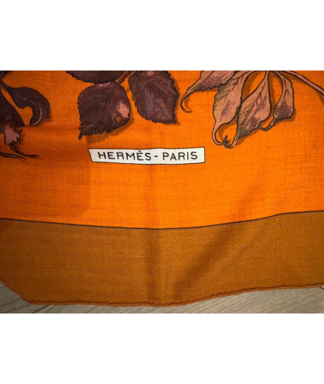 HERMES Оранжевый кашемировый платок, фото 4