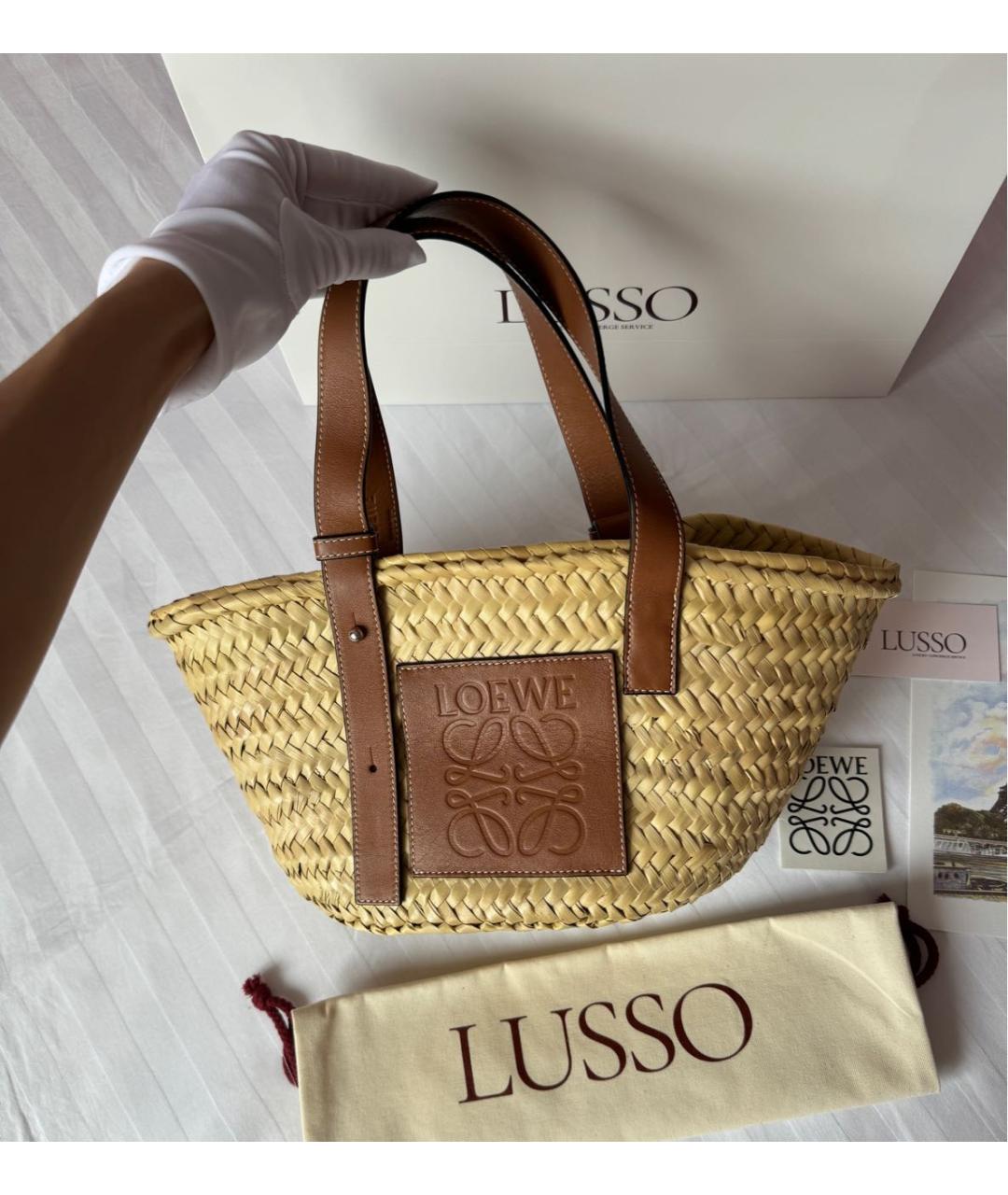 LOEWE Бежевая пелетеная сумка тоут, фото 9