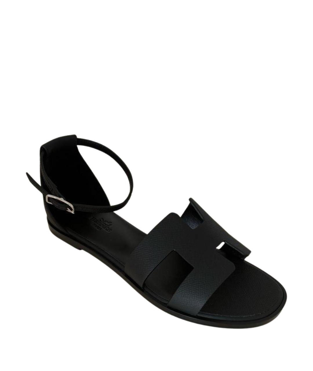 HERMES Черные кожаные сандалии, фото 2