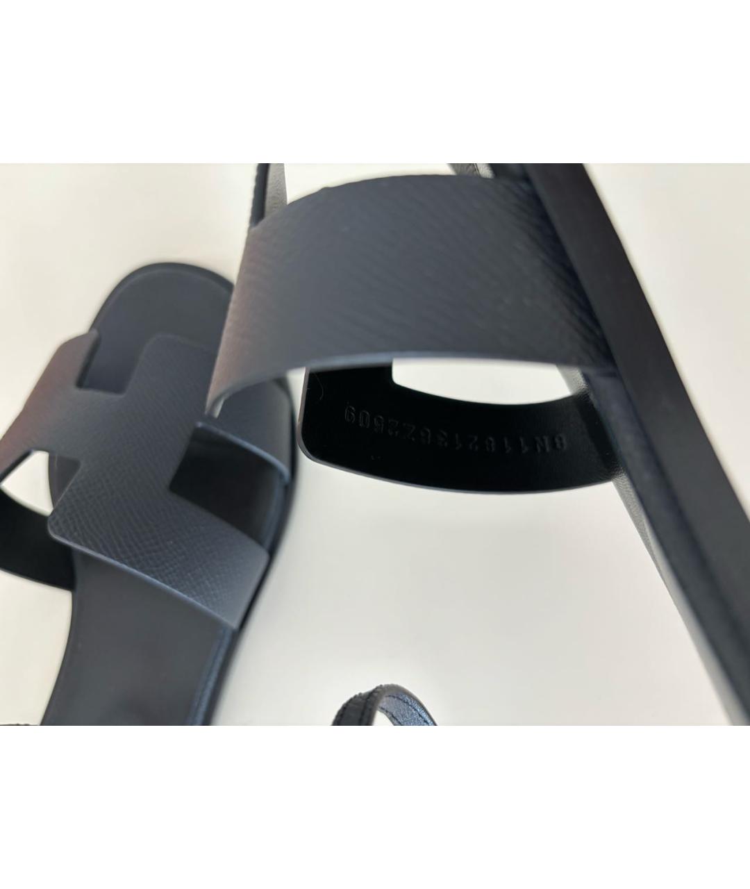 HERMES Черные кожаные сандалии, фото 5