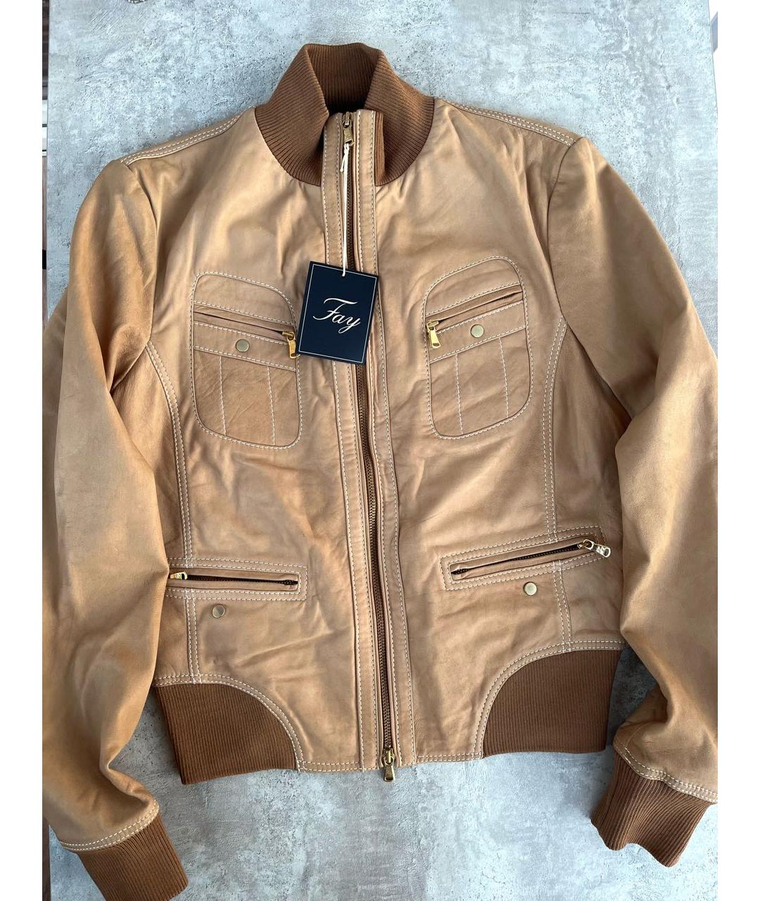 FAY Бежевая кожаная куртка, фото 3