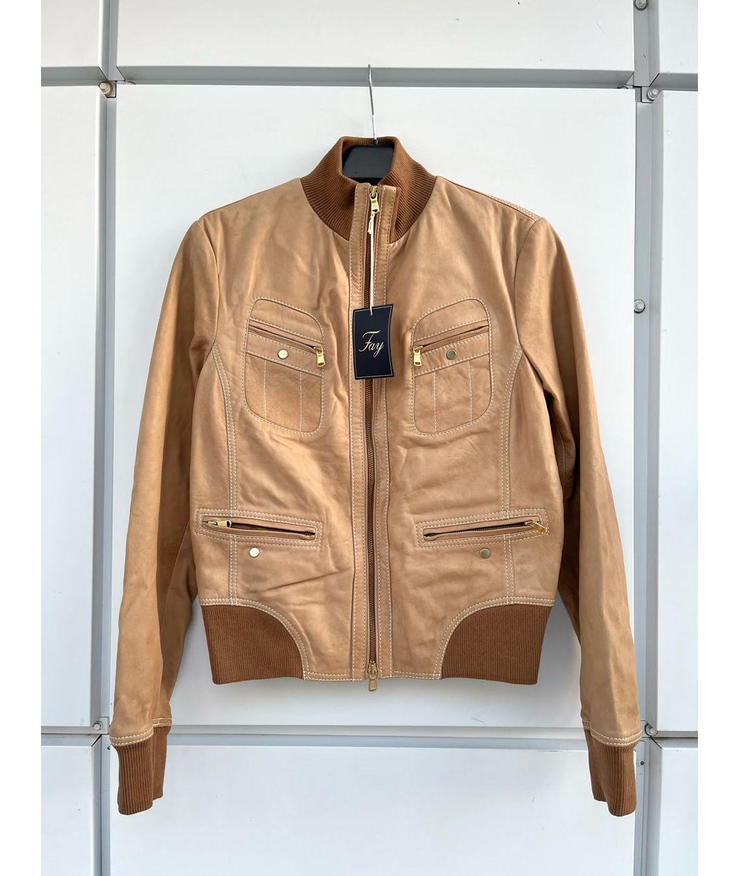 FAY Бежевая кожаная куртка, фото 9