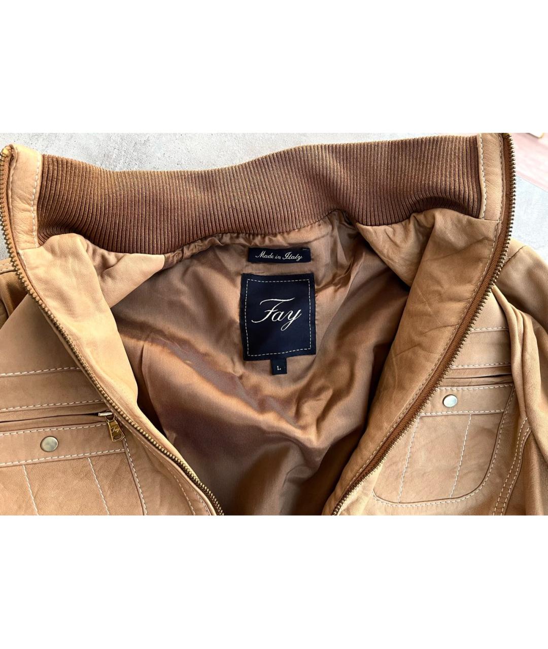 FAY Бежевая кожаная куртка, фото 4