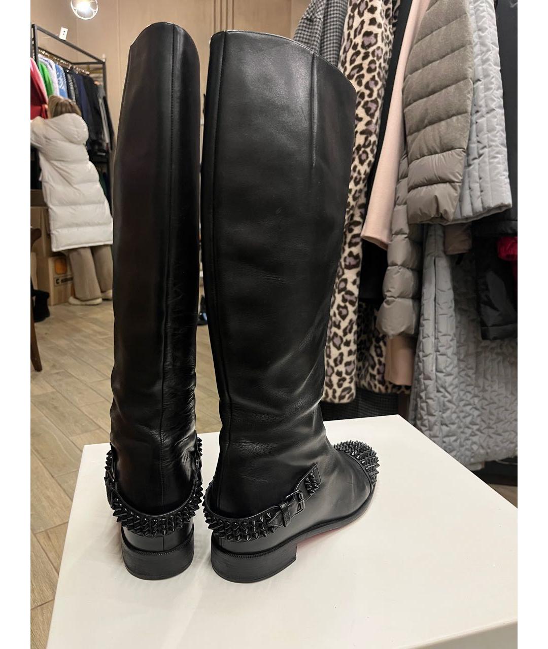 CHRISTIAN LOUBOUTIN Черные кожаные сапоги, фото 4