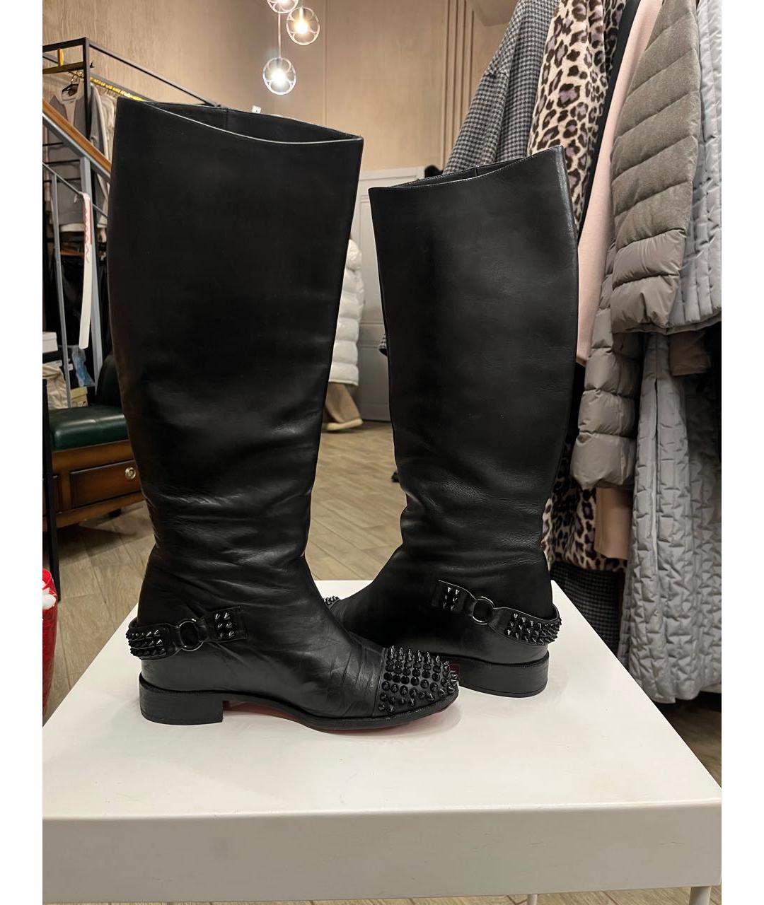 CHRISTIAN LOUBOUTIN Черные кожаные сапоги, фото 2
