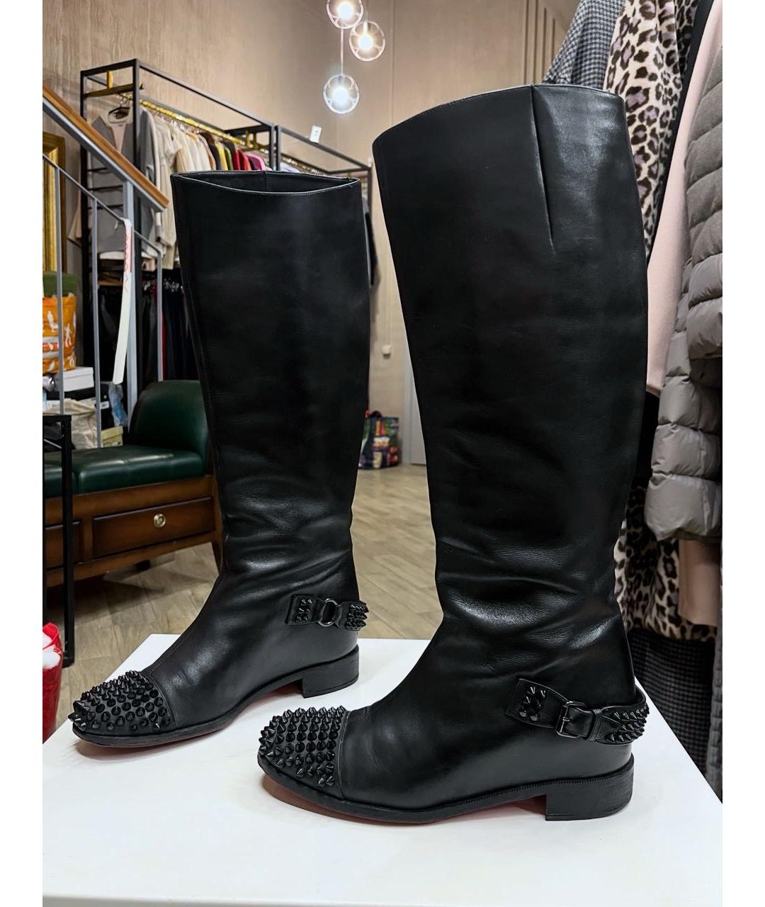 CHRISTIAN LOUBOUTIN Черные кожаные сапоги, фото 9