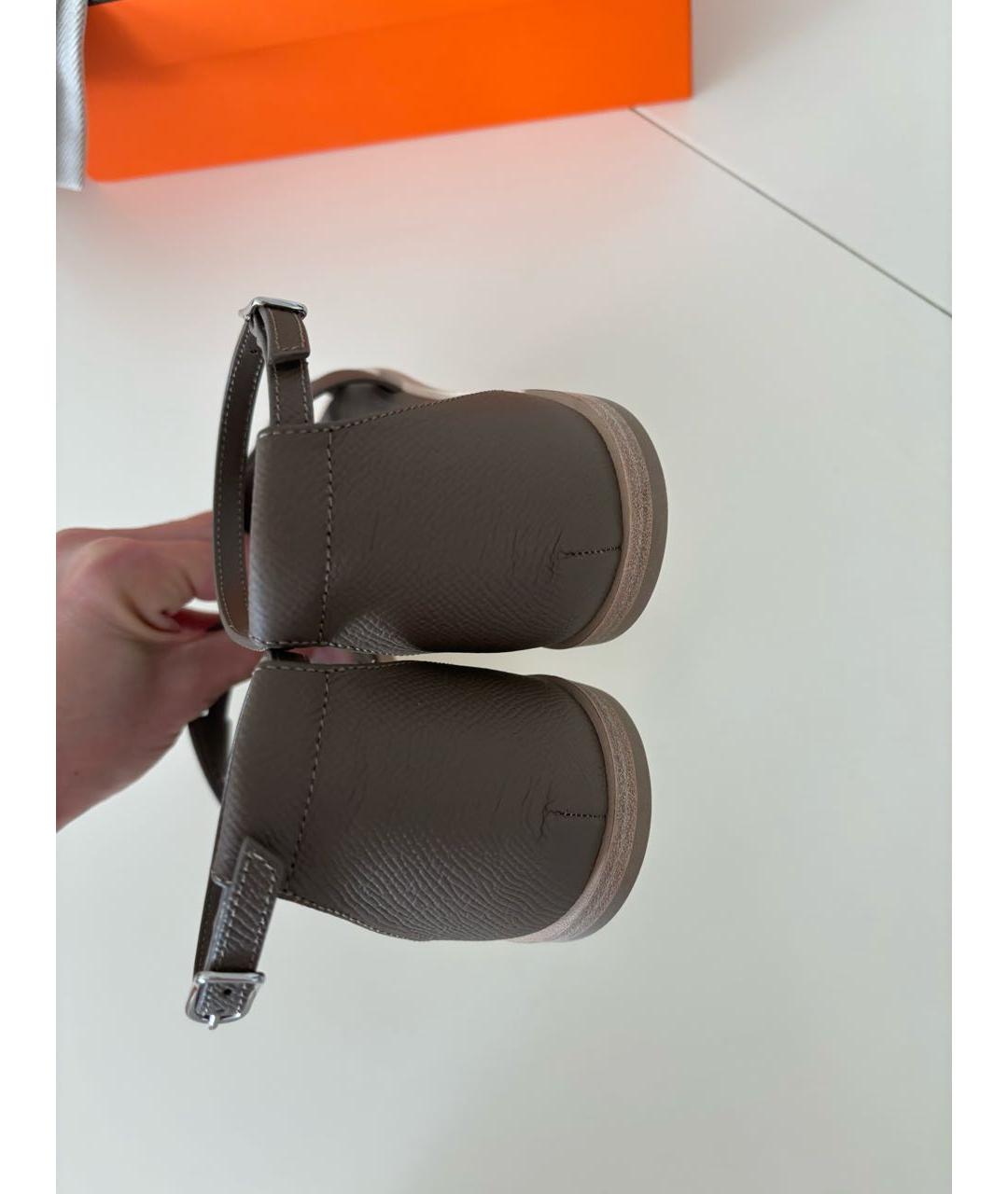 HERMES Бежевые кожаные сандалии, фото 6