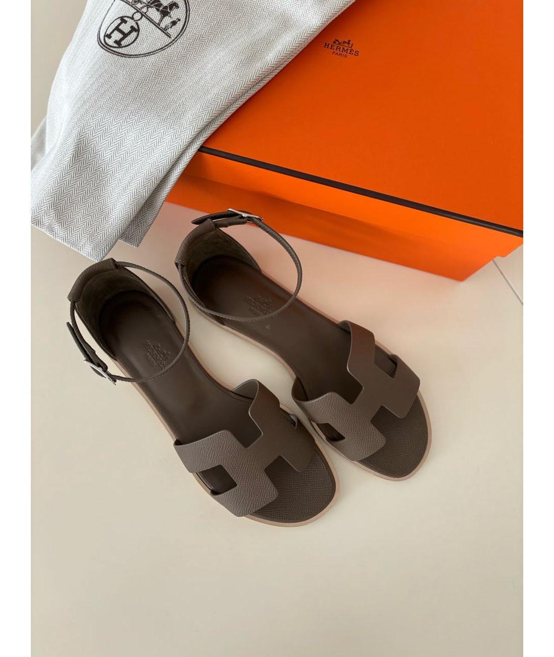 HERMES Бежевые кожаные сандалии, фото 8