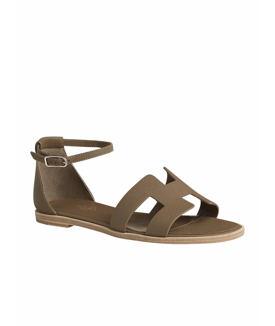 HERMES Бежевые кожаные сандалии, фото 1