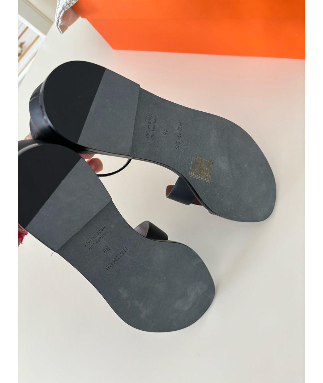 HERMES Черные кожаные сандалии, фото 3
