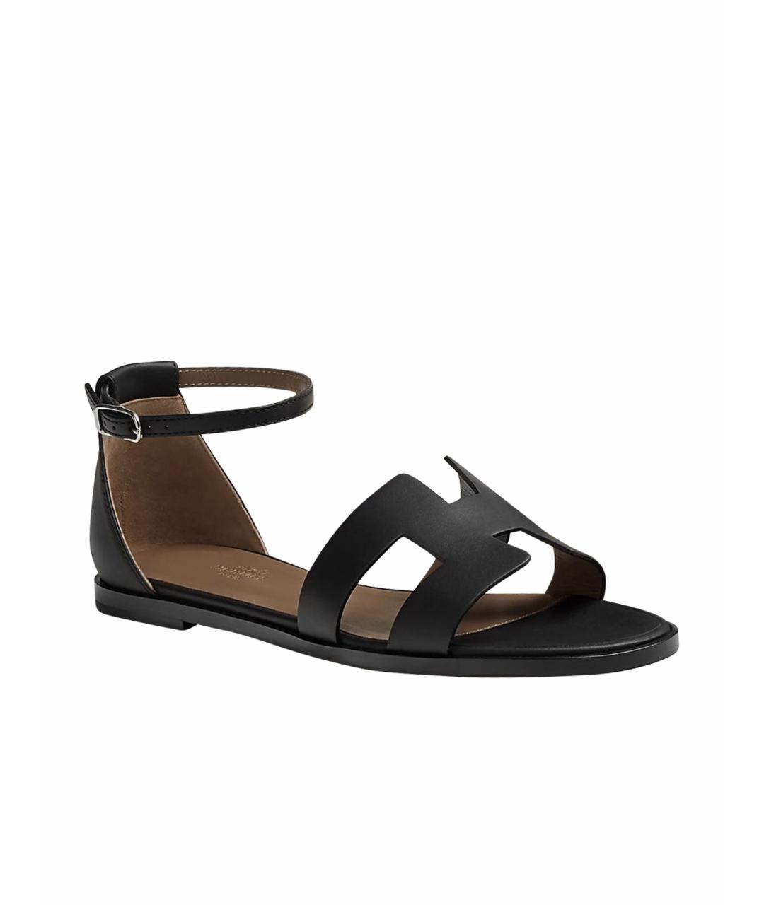 HERMES Черные кожаные сандалии, фото 1