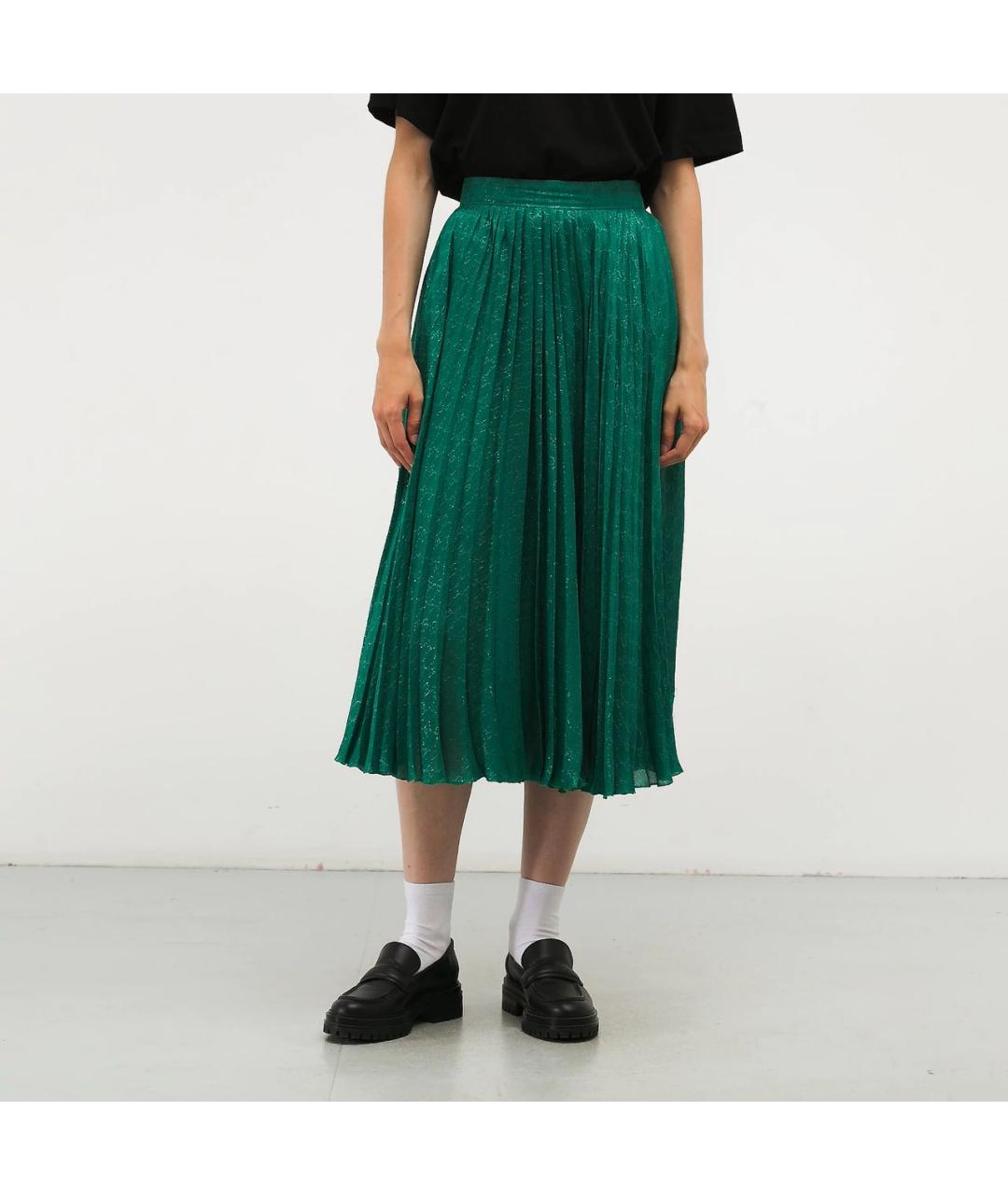 GUCCI Зеленая шелковая юбка миди, фото 5