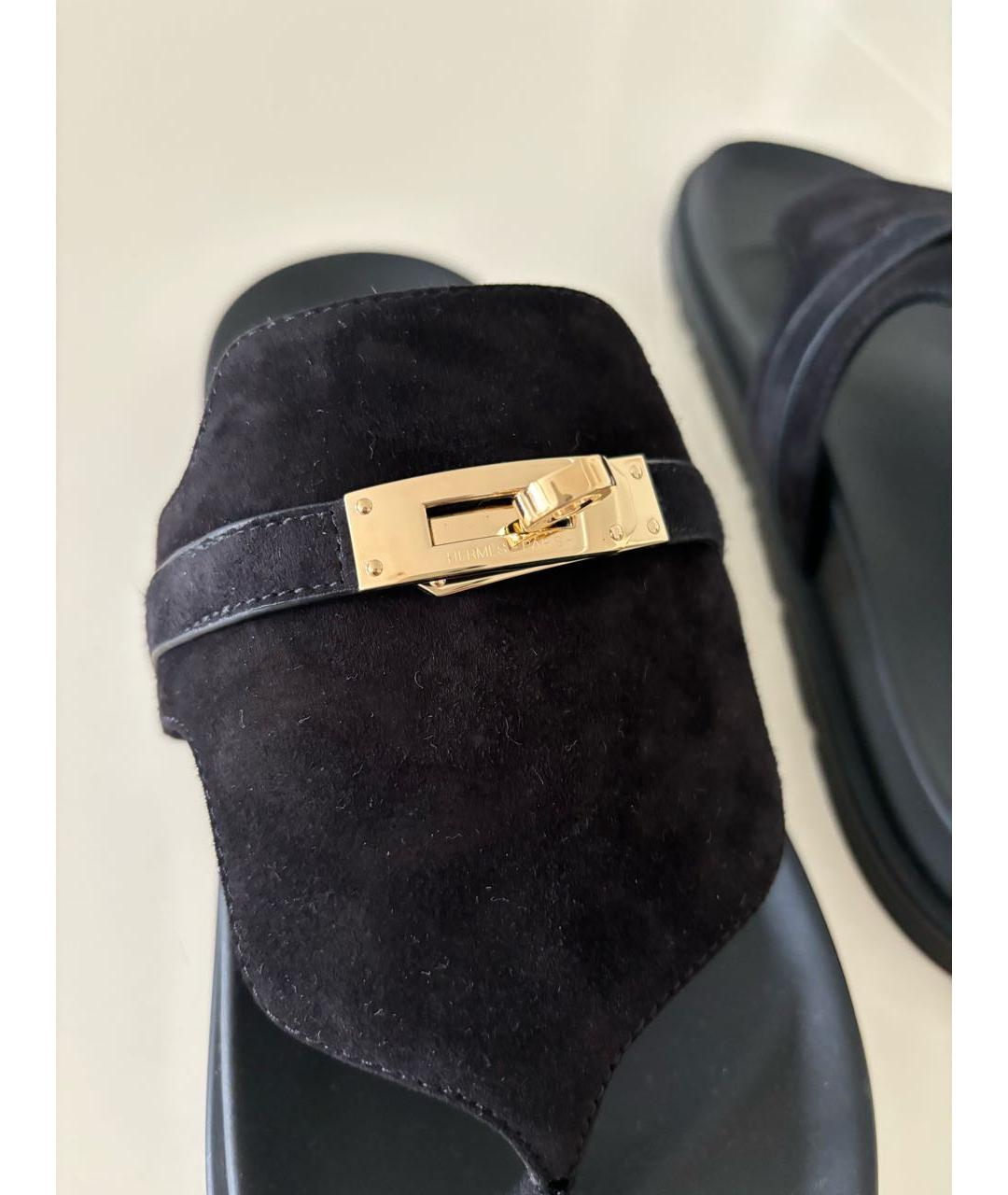 HERMES Черные замшевые шлепанцы, фото 5