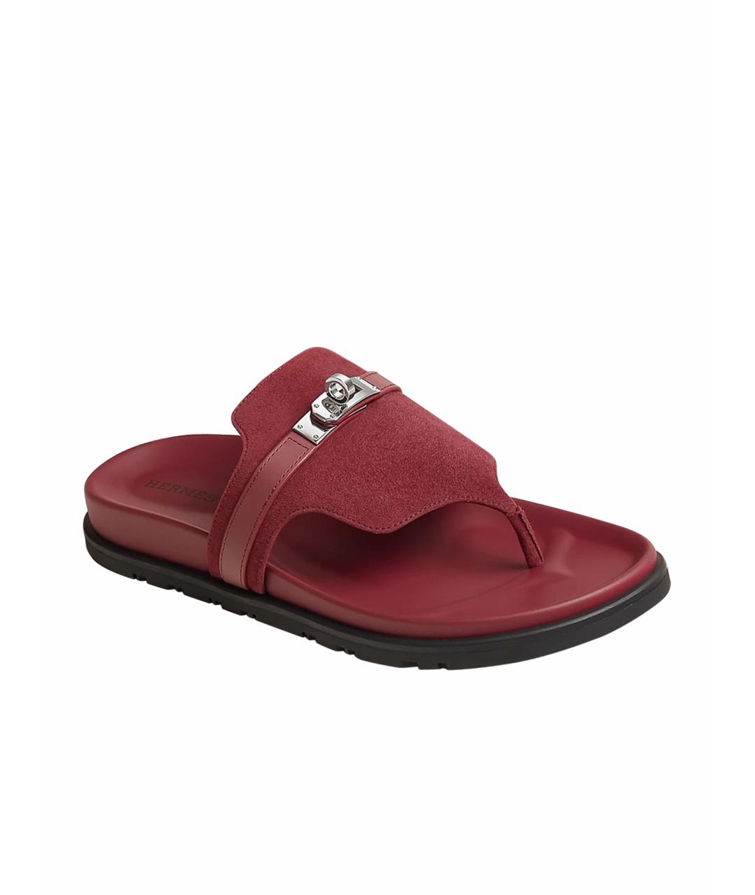 HERMES Бордовые замшевые шлепанцы, фото 1