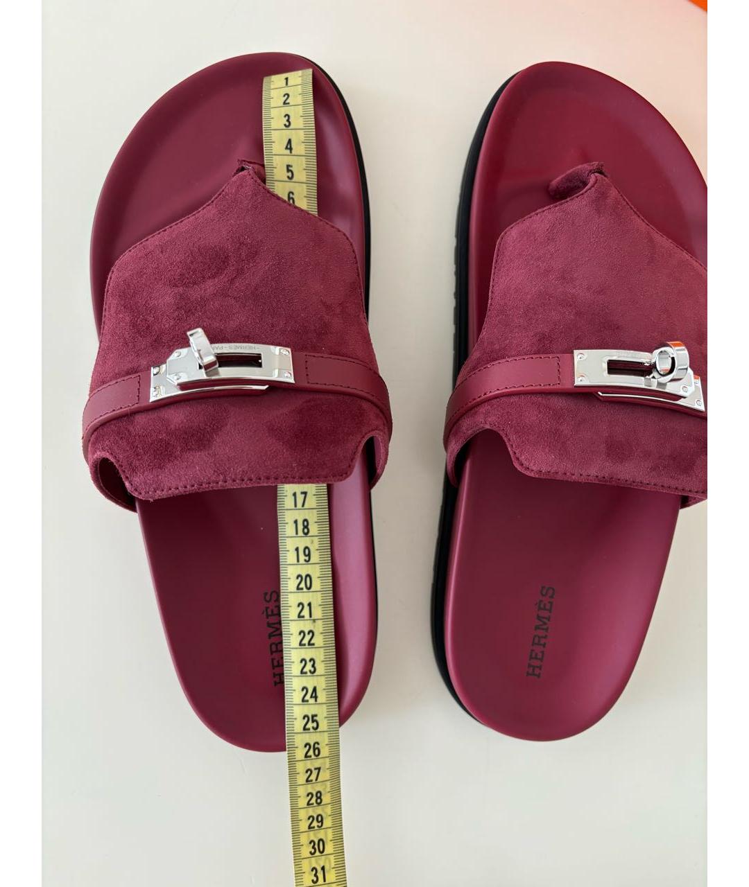 HERMES Бордовые замшевые шлепанцы, фото 6