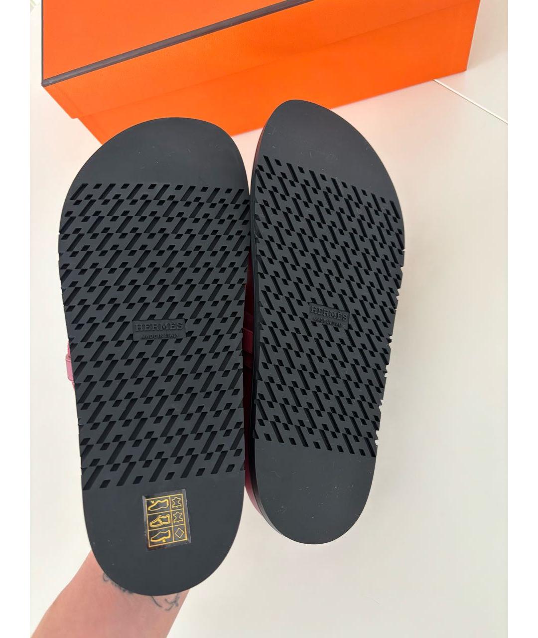 HERMES Бордовые замшевые шлепанцы, фото 3