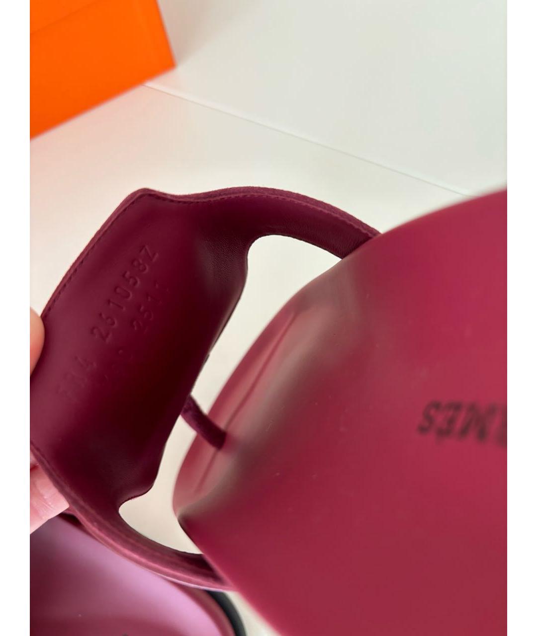 HERMES Бордовые замшевые шлепанцы, фото 4