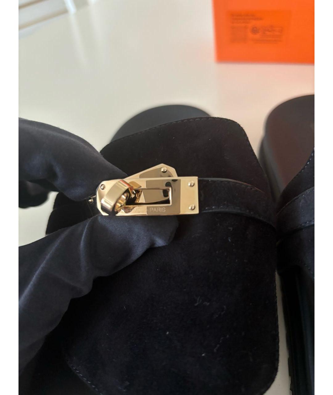 HERMES Черные замшевые шлепанцы, фото 3