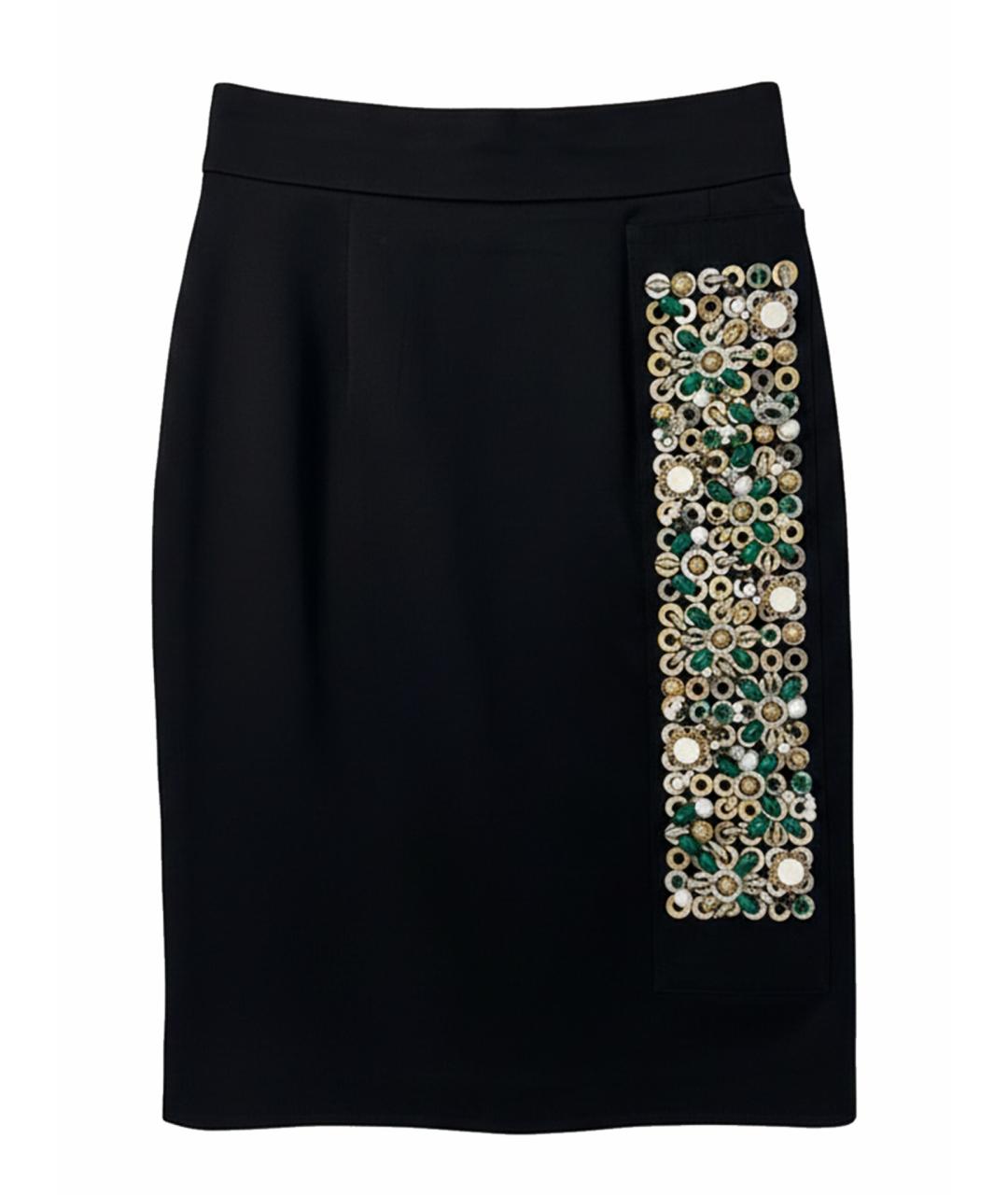 PRADA Черная хлопко-эластановая юбка миди, фото 1