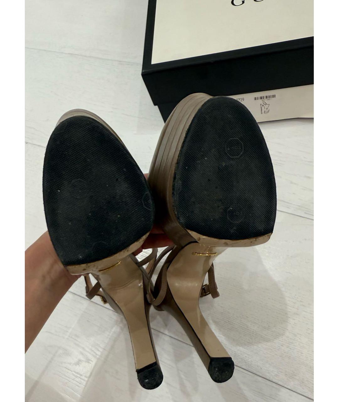 GUCCI Бежевые кожаные туфли, фото 6