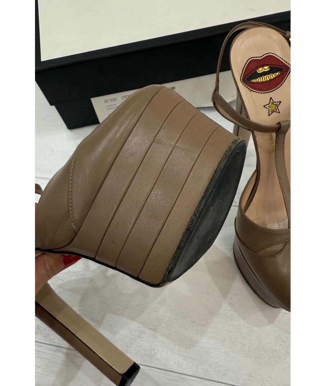 GUCCI Бежевые кожаные туфли, фото 5