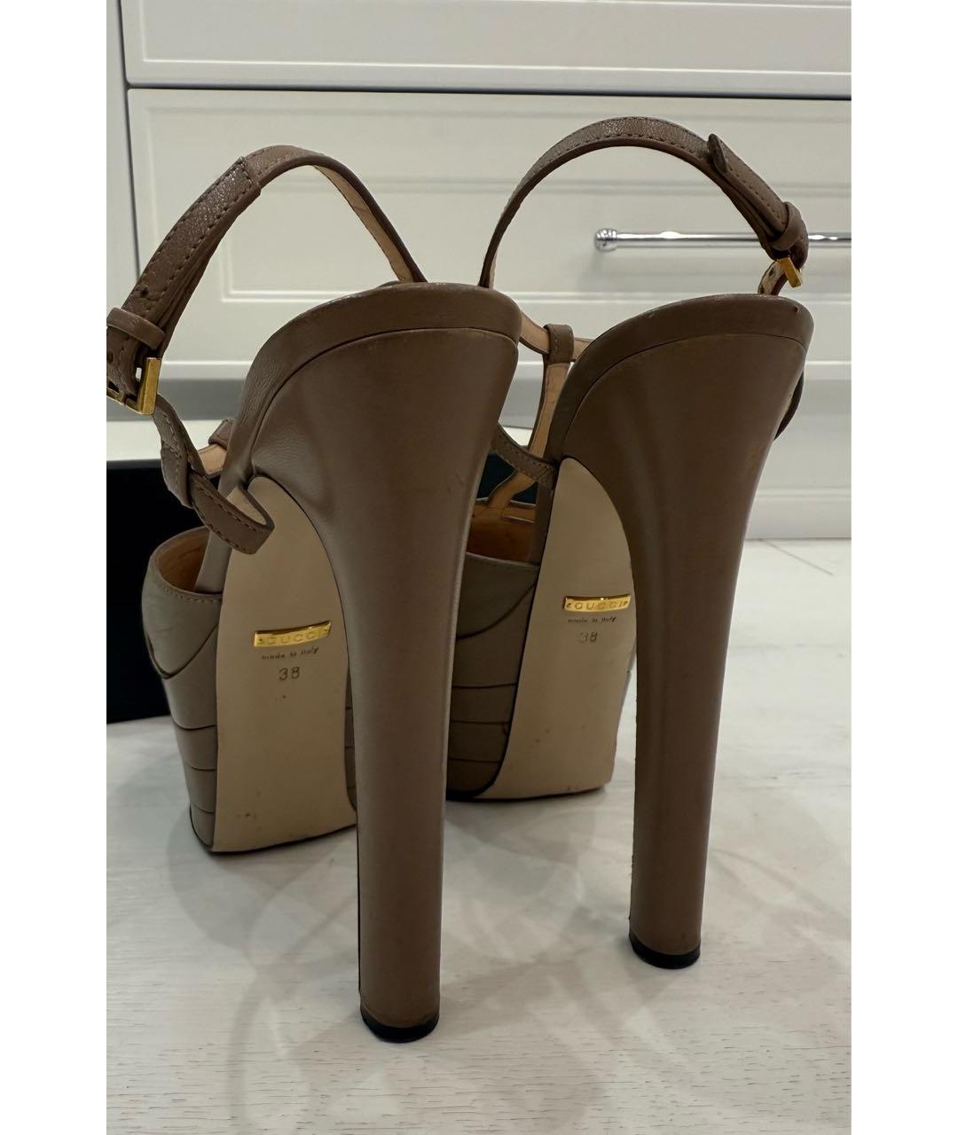 GUCCI Бежевые кожаные туфли, фото 4