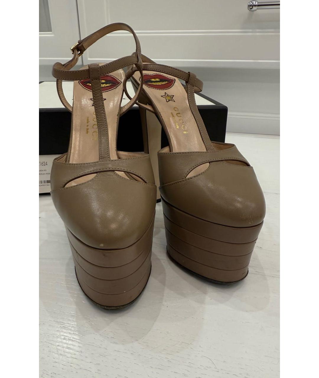 GUCCI Бежевые кожаные туфли, фото 2