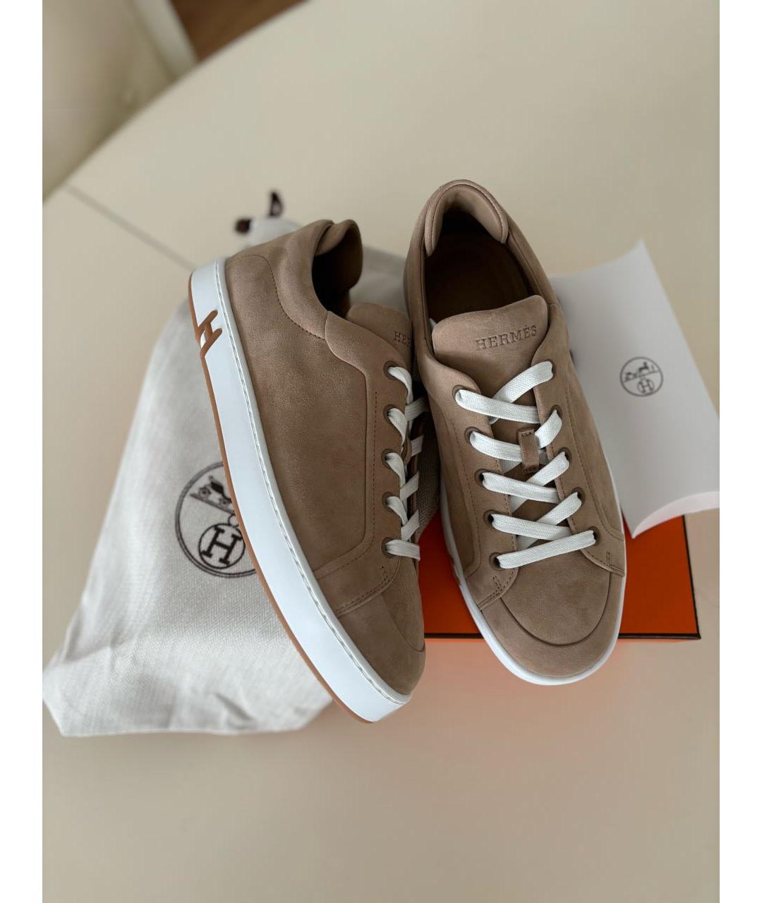 HERMES Бежевые замшевые кеды, фото 7