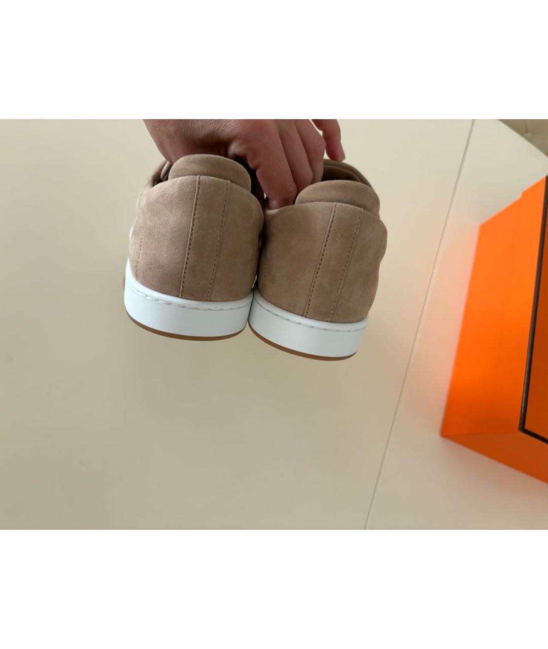 HERMES Бежевые замшевые кеды, фото 4