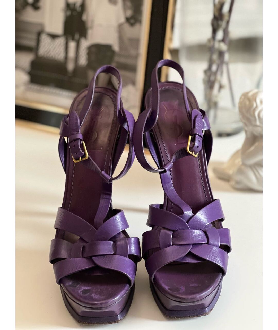 SAINT LAURENT Фиолетовые кожаные босоножки, фото 2