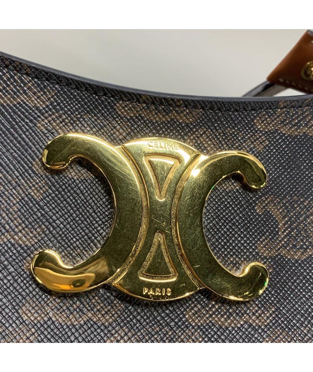 CELINE Коричневая кожаная сумка с короткими ручками, фото 5