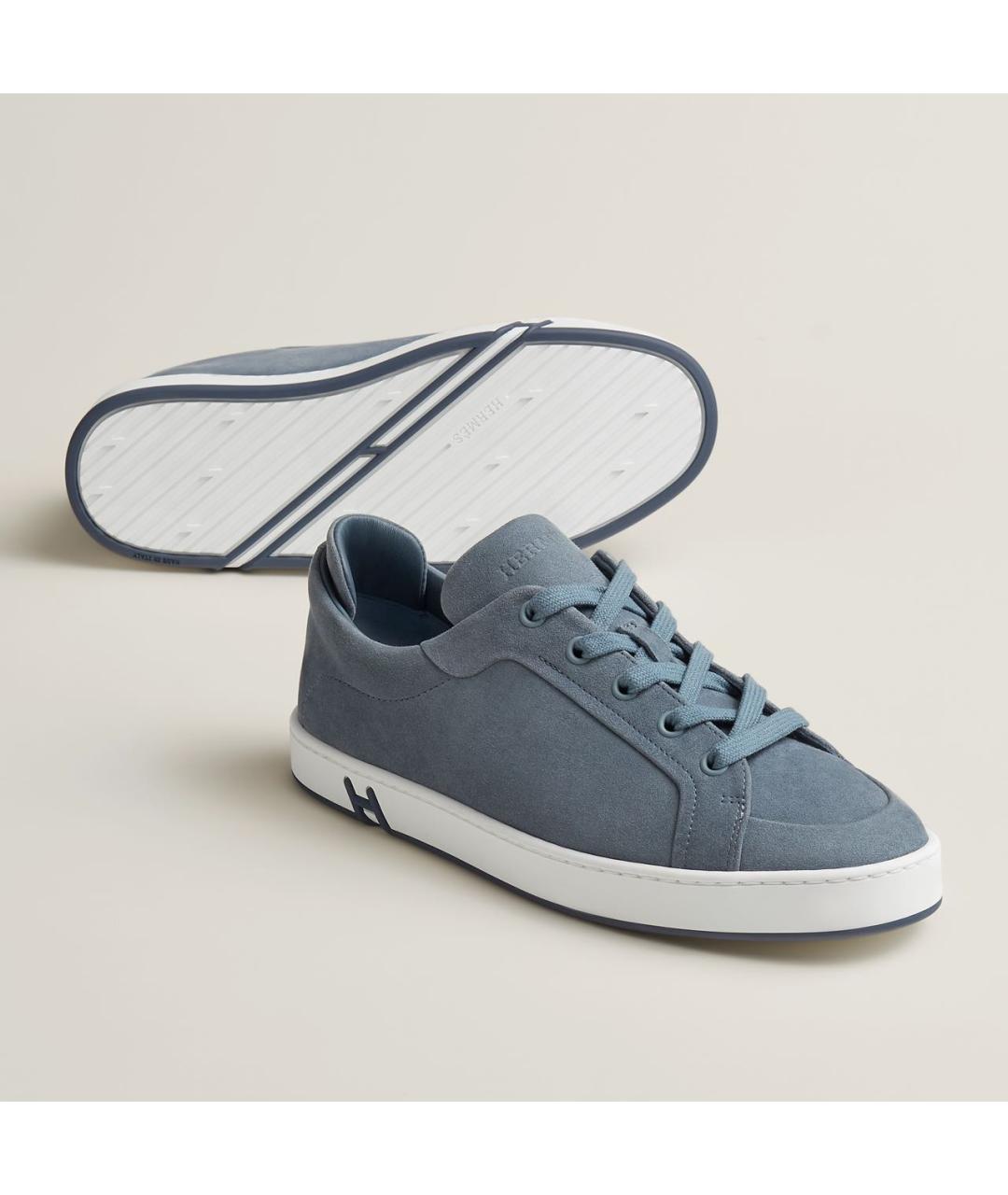 HERMES Голубые замшевые кеды, фото 9