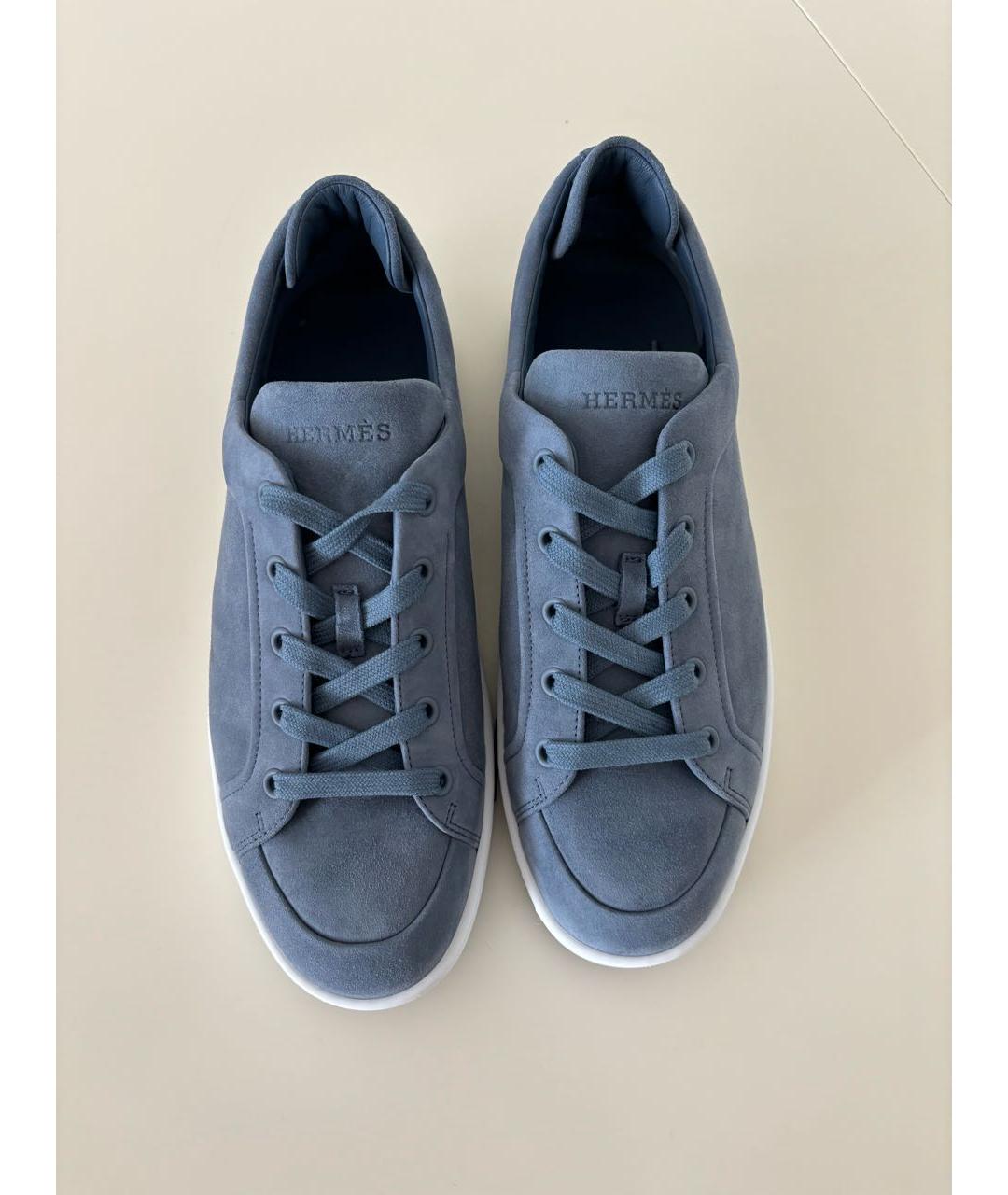 HERMES Голубые замшевые кеды, фото 2